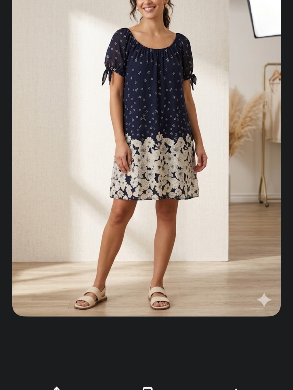 Siren Lily Navy Blue Dress with Cream Floral Border